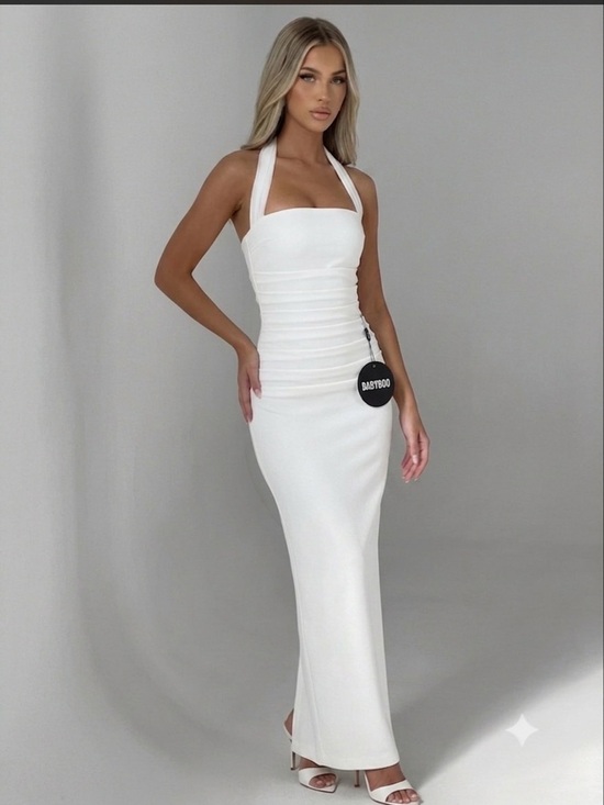babyboo Dresses & Skirts - BABYBOO White Solid Knit Square Neck Bodycon Maxi Zip Dress XS